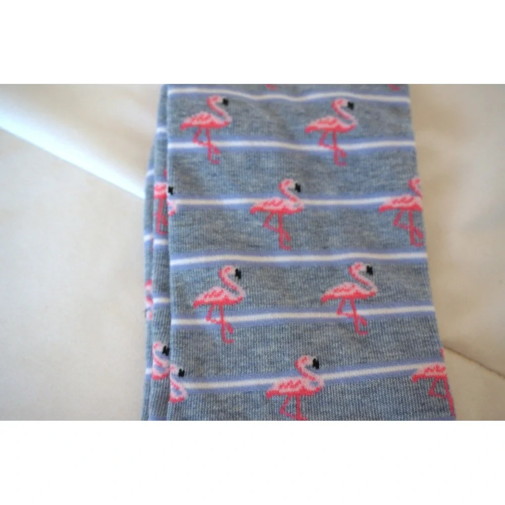 Crown & Ivy Womens Blue Striped Pink Flamingo Crew Socks Shoe Size 8-12 NWT